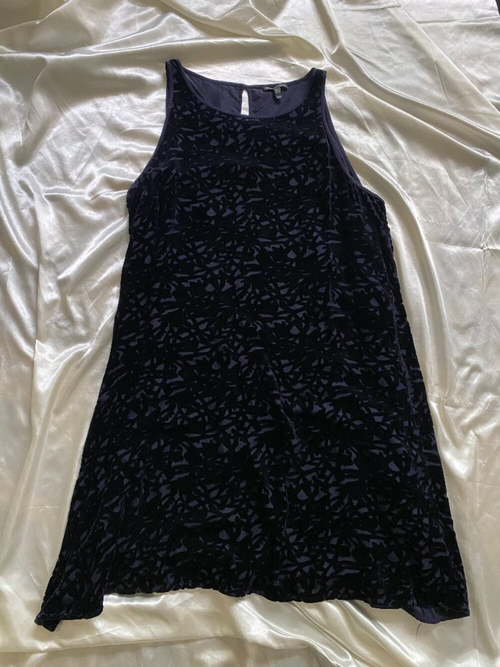 Eileen Fisher Navy Velvet Burnout A Line Dress XL Minimalist Quiet Luxury Silk